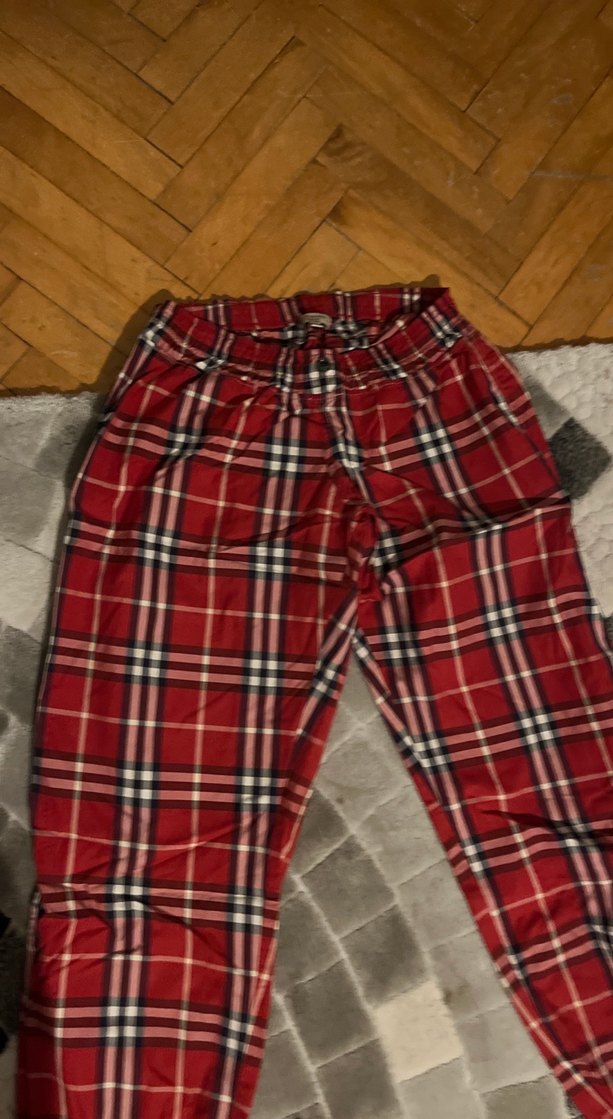 Kırmızı Ekose Kadın Rahat Kesim Pantolon - Görsel 3