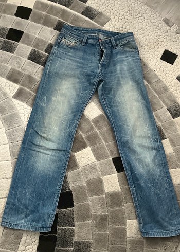 Erkek Gri Mavi Denim Kemerli Rahat Kot Pantolon - Görsel 2