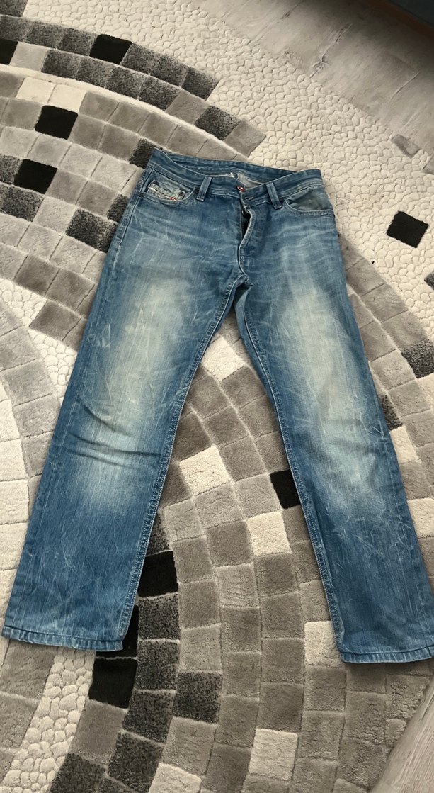 Erkek Gri Mavi Denim Kemerli Rahat Kot Pantolon - Görsel 2