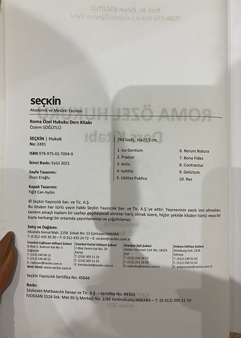  Roma Özel Hukuku Ders Kitabı 2. Baskı ÖZLEM SÖĞÜTLÜ
