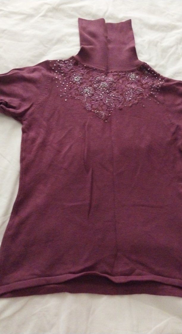 Bordo Kısa Kollu Triko Kazak - Görsel 2