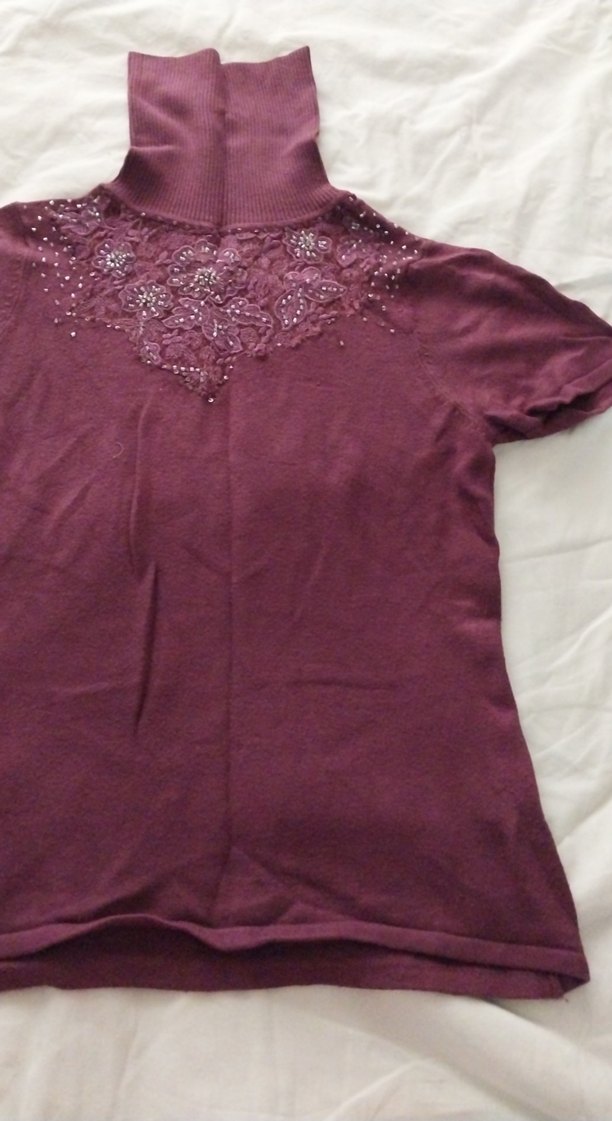 Bordo Kısa Kollu Triko Kazak - Görsel 3