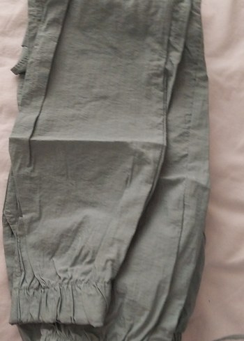 Su yeşili Keten Kemerli Salaş Midi Pantolon - Görsel 3