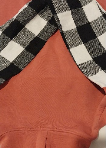 Kemerli Ekose Desenli kollu  kapüşonlu  sweat - Görsel 4