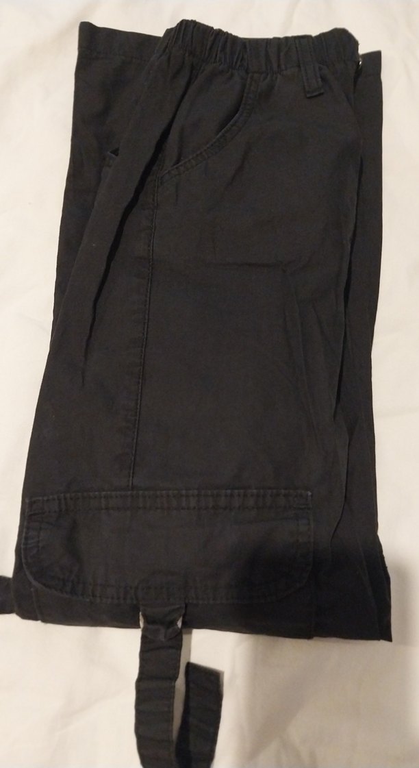 Kız çocuk Siyah Bol Kesim Keten Kemerli Pantolon - Görsel 4