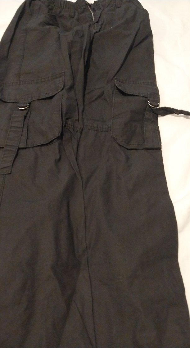 Kız çocuk Siyah Bol Kesim Keten Kemerli Pantolon - Görsel 2