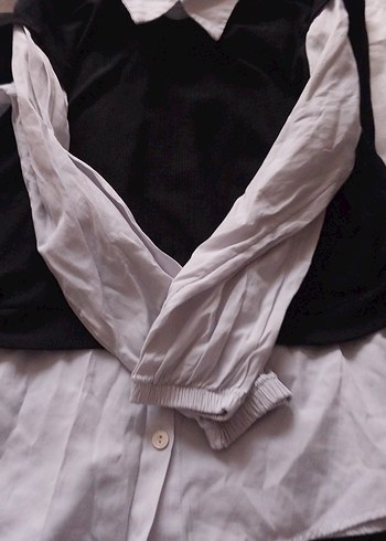 Siyah Beyaz Pamuklu Gömlek - Görsel 3