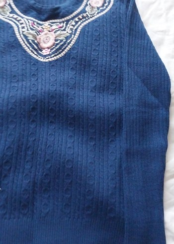 Mavi Örgü Bohem Kadın Kazak - Görsel 4