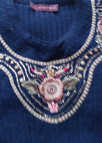 Mavi Örgü Bohem Kadın Kazak - Görsel 2