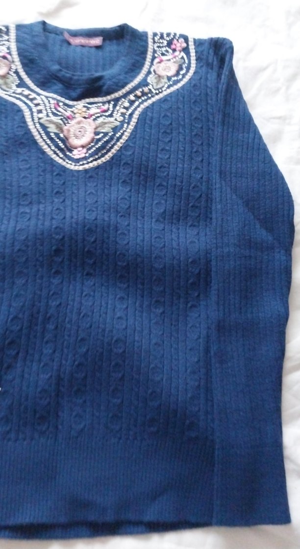 Mavi Örgü Bohem Kadın Kazak - Görsel 4