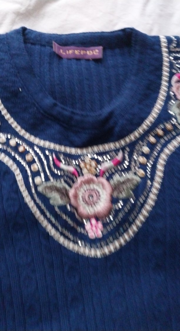 Mavi Örgü Bohem Kadın Kazak - Görsel 2