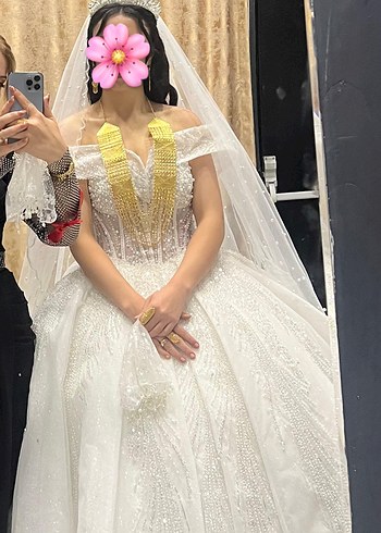 Straplez Prenses Gelinlik Midi Boy Beyaz - Görsel 5