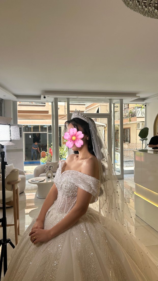 Straplez Prenses Gelinlik Midi Boy Beyaz - Görsel 3