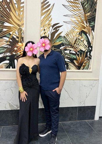 Siyah Straplez Uzun Gotik Abiye Elbise - Görsel 2