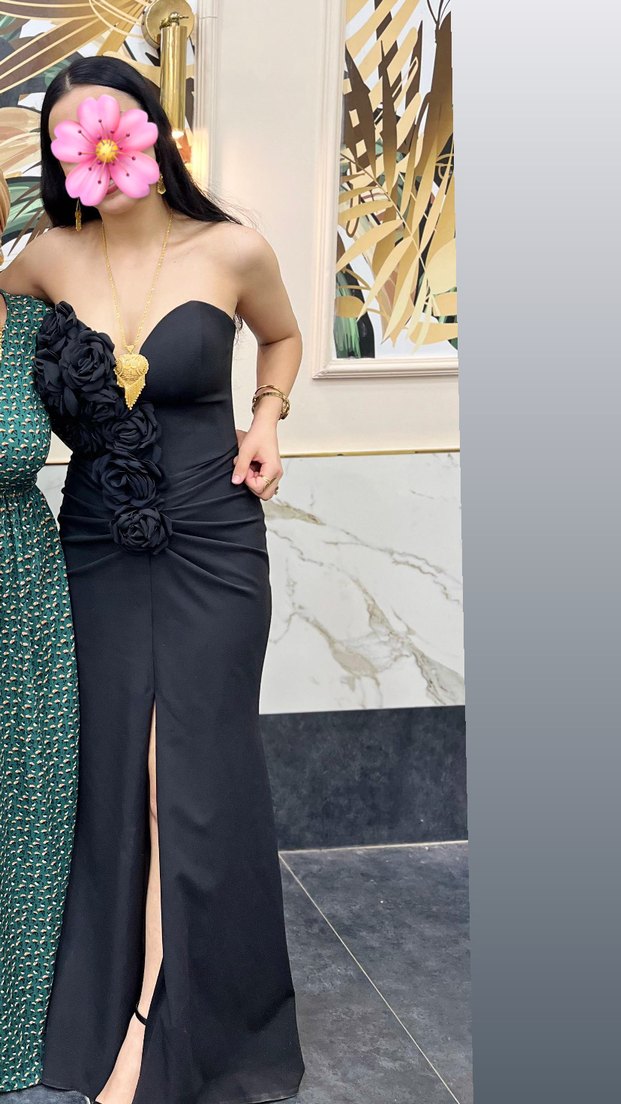 Siyah Straplez Uzun Gotik Abiye Elbise - Görsel 3