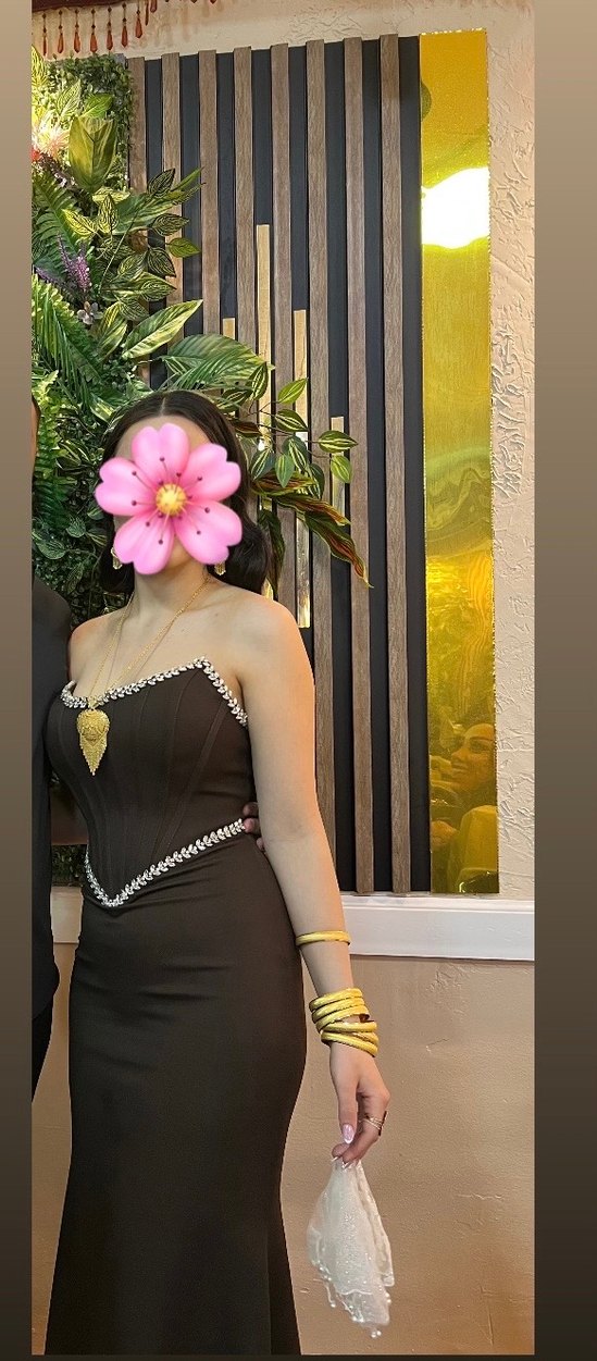 Boncuk Detaylı Siyah Uzun Straplez Elbise - Görsel 2