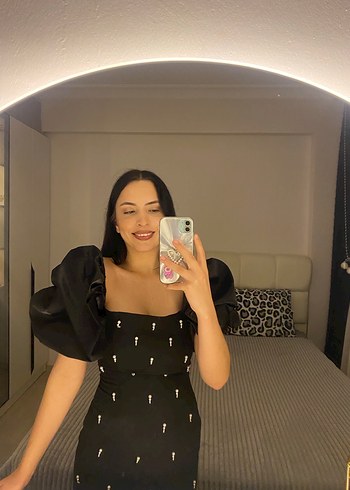 Parlak Siyah Mini Straplez Elbise - Görsel 3