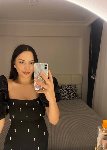 Parlak Siyah Mini Straplez Elbise - Görsel 2