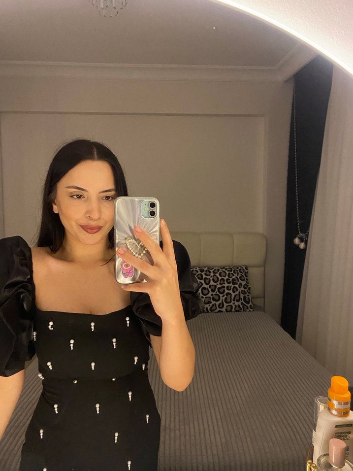 Parlak Siyah Mini Straplez Elbise - Görsel 2