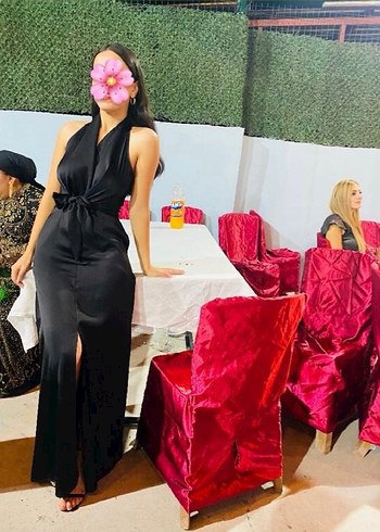 Zara Siyah Saten Onden Baglamali Maxi Elbise