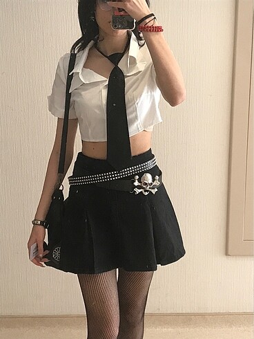 Emo punk gotik siyah pileli etek
