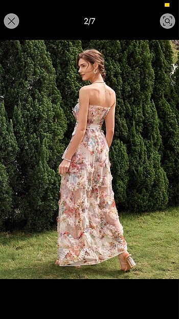 m Beden çeşitli Renk Çiçekli strapless elbise