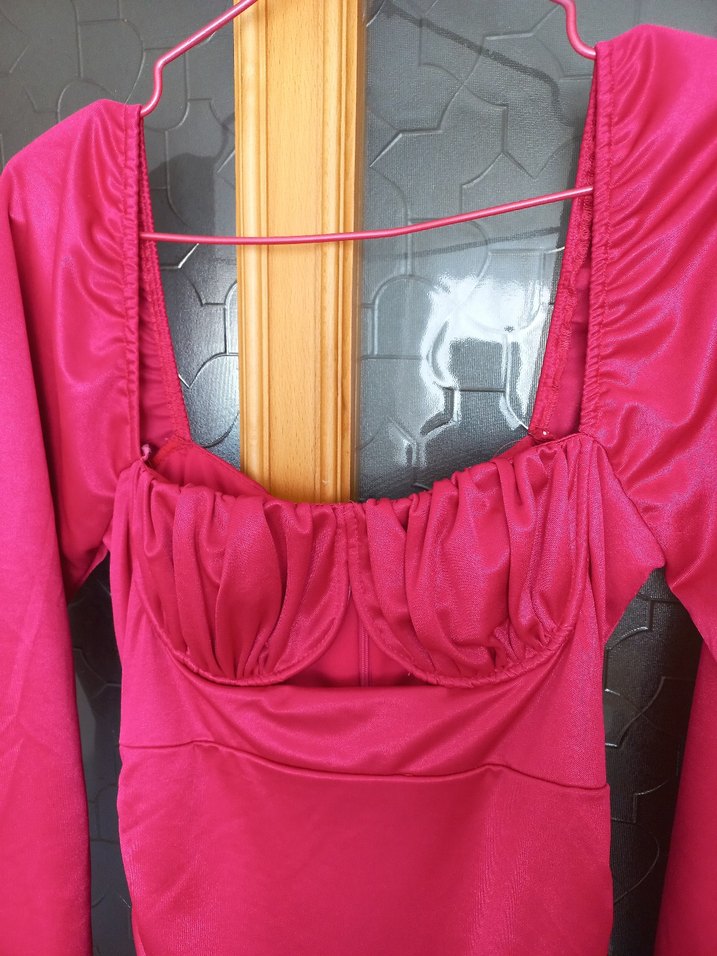 Fuşya drapeli Uzun Abiye Elbise - Görsel 2