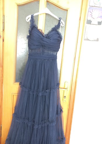 Lacivert kabarık tül abiye - Görsel 2