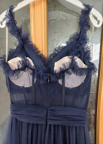 Lacivert kabarık tül abiye - Görsel 3