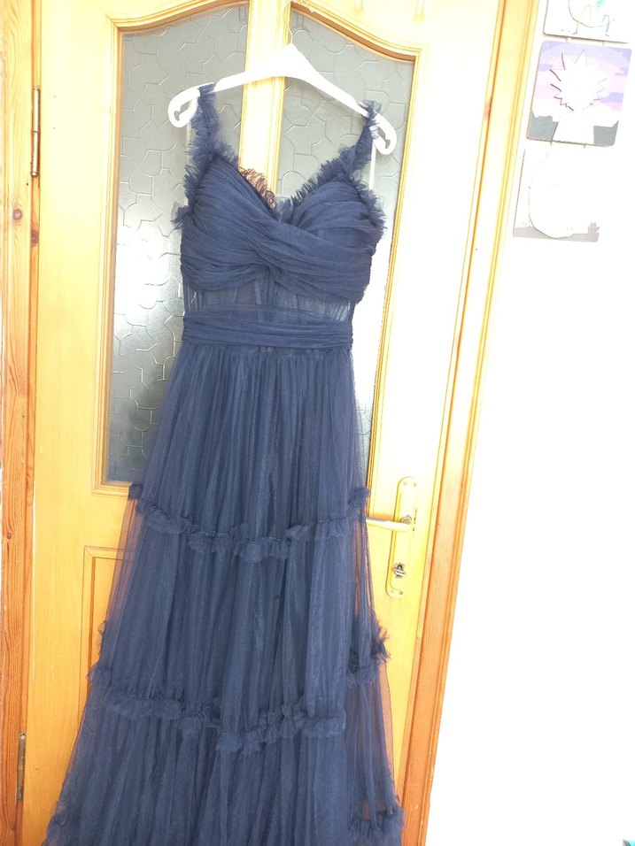 Lacivert kabarık tül abiye - Görsel 2