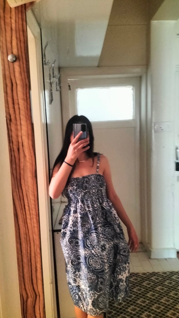 mavi çiçekli Bohem Midi Elbise - Görsel 3