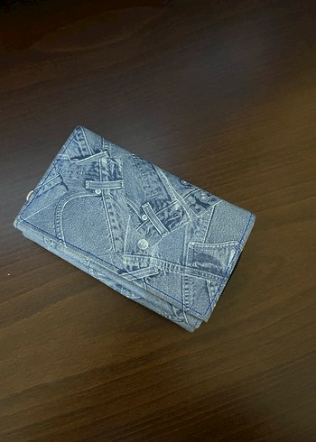 Mavi Baskılı Kot Desenli Kadın Cüzdanı