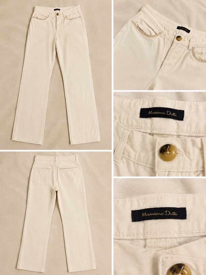 Massimo Dutti Ekru Düz Paça Jean — görsel 2/3
