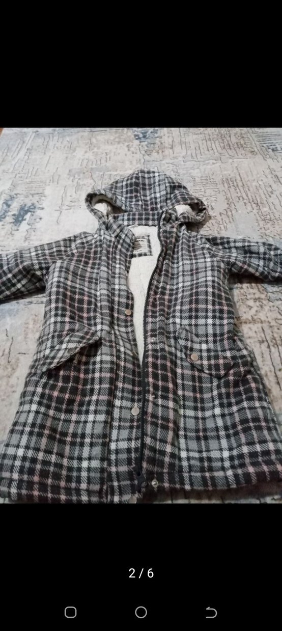 Kürk Detaylı Gri Ekose kız çocuk kaban - Görsel 3