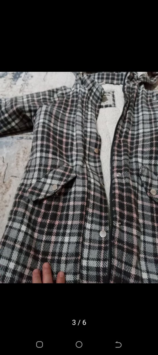 Kürk Detaylı Gri Ekose kız çocuk kaban - Görsel 2