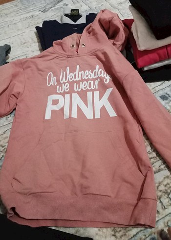 9 Yaş Beden pembe Renk Kız Çocuk Pembe Kapüşonlu sweatshirt