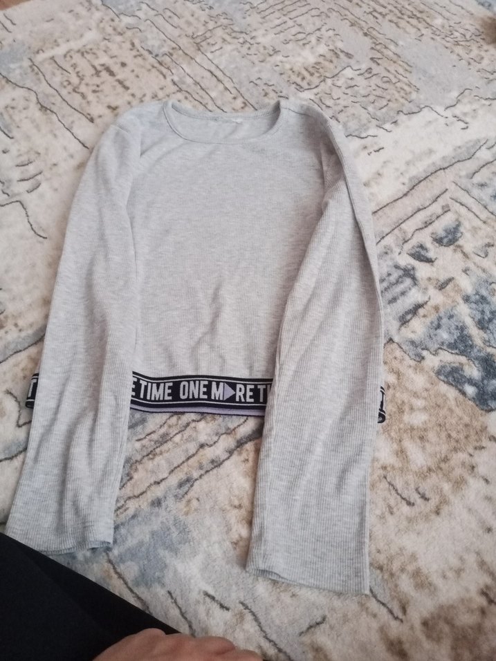 Gri Uzun Kollu Triko Sweatshirt - Görsel 2