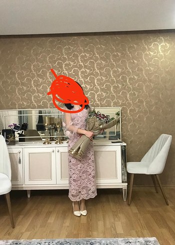 Pembe Dantel Uzun Kadın Elbise