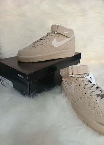 Bej Nike Air Force 1 Süet Kadın Spor Ayakkabı - Görsel 7