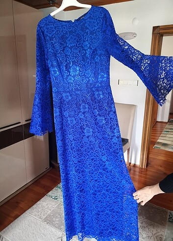 40 Beden mavi Renk Saks mavisi kadın dantel abiye elbise