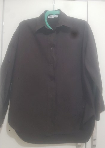 Suud Düğmeli Kahverengi Uzun Kollu Kadın Gömlek - Görsel 2