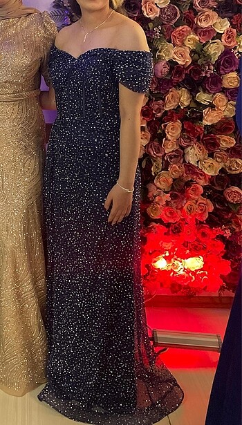 Lacivert taşlı abiye