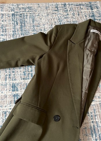 m Beden Kadın Haki Düğmeli Normal Kesim Blazer