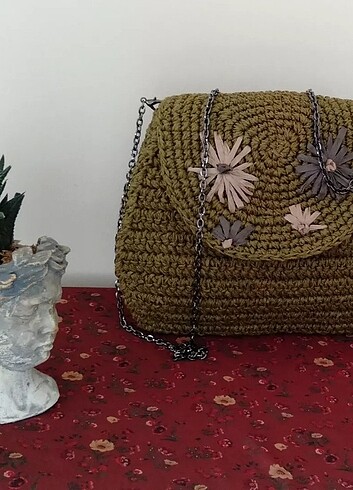 El emeği haki renk hasır çanta