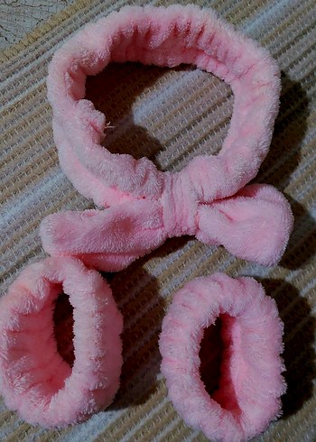 Pembe Peluş Elastik Saç Bandı ve Kolluk - Görsel 2