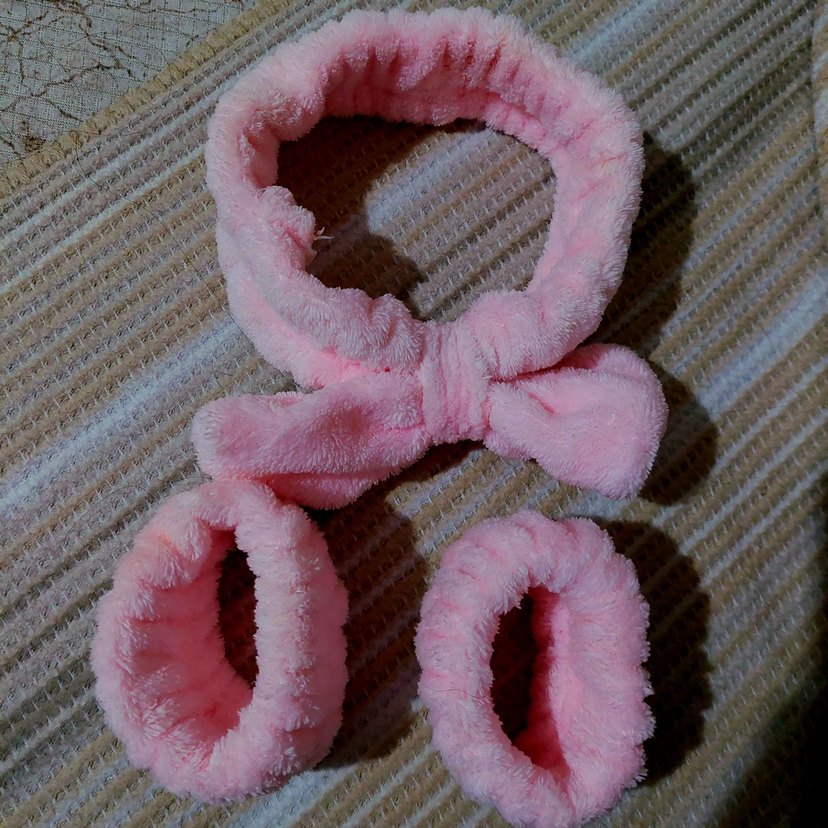 Pembe Peluş Elastik Saç Bandı ve Kolluk - Görsel 2