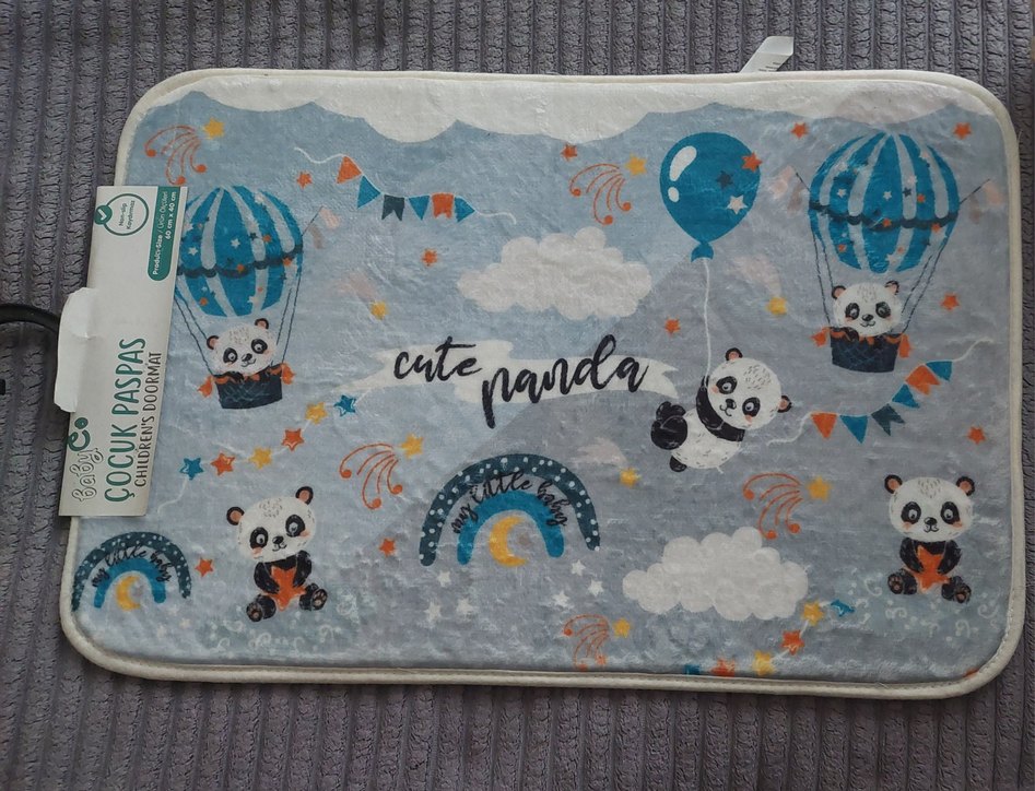 Çocuk odası için Çok Renkli Panda Desenli Paspas - Görsel 3