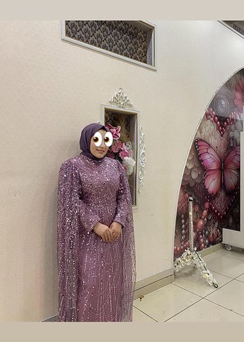 Mor Drapeli Uzun Abiye Elbise - Görsel 2