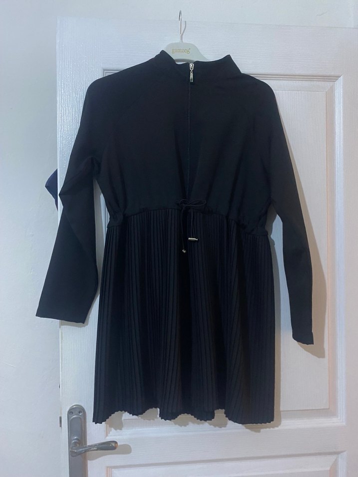 Kadın Siyah Deri Pileli Midi Ceket - Görsel 2