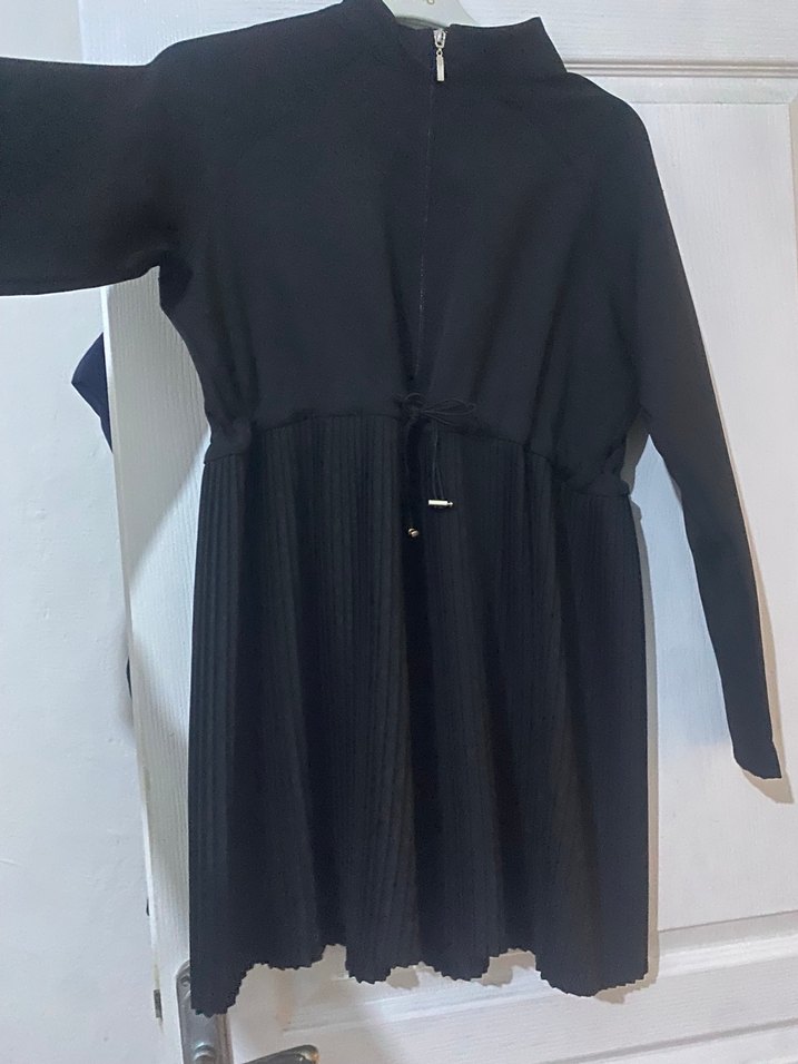 Kadın Siyah Deri Pileli Midi Ceket - Görsel 3